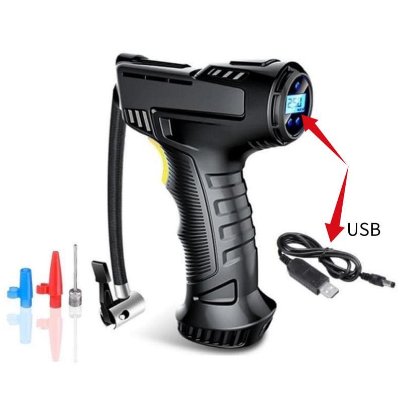 KBD Car Tire Pump & Tire Pressure Monitor Smart Digital Displays Rechargeable Tire Inflator Equipment Auto Air Pump 120W A black