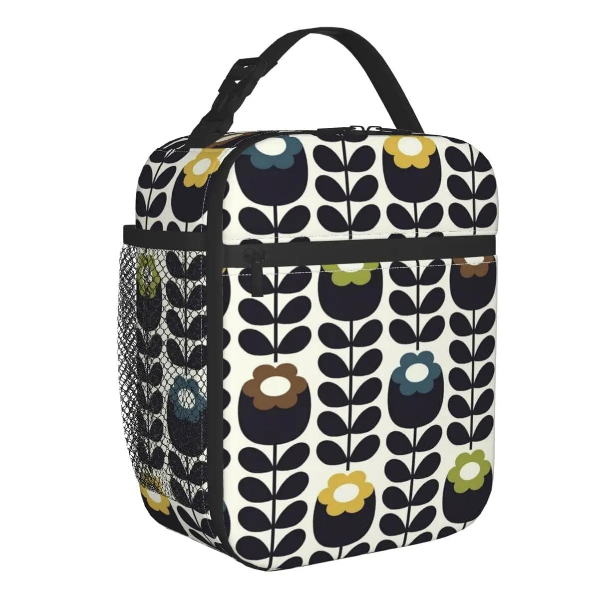 Orla Kiely Stem And Bird Insulated Lunch Bags Camping Travel Scandinavian Style Portable Cooler Thermal Bento Box Women Children 26x21x11CM black