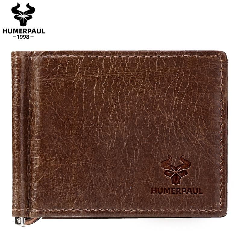 HUMERPAUL Men's Wallet Leather Lightweight Bi-fold Money Clip Slim Fashion Wallet M coffee