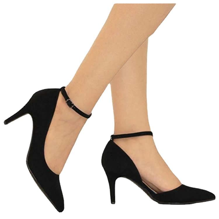 Women's 80mm Velvet Toe Ankle Strap D‘orsay Pumps High Heels Pump Party Wedding Dress Shoes shoe 36 black