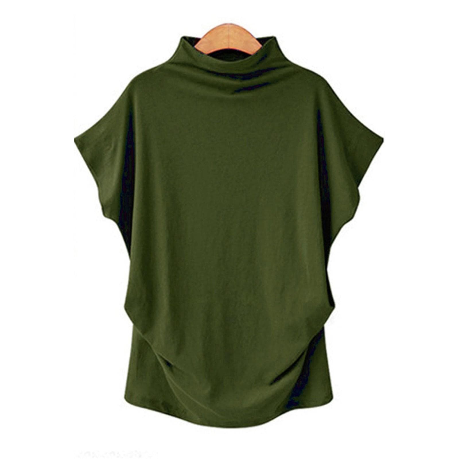 Women's Turtleneck Top Crewneck Short Sleeve T-shirt XL