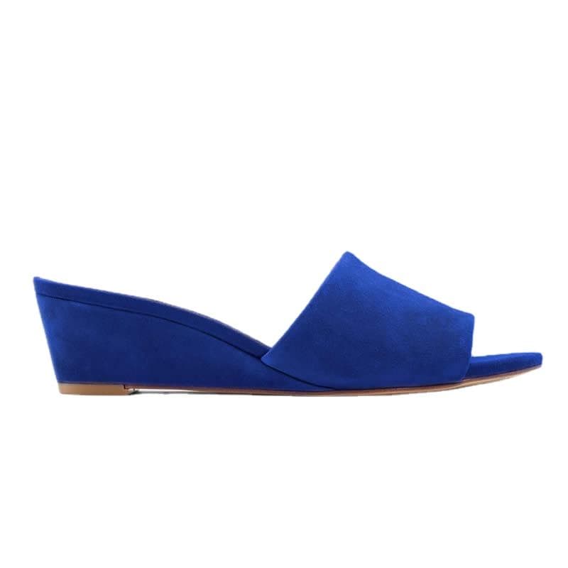 LOSLANDIFEN Women Slippers Elegant Summer 3cm Velvet Mules Wedge Sandals Slippers Open Toe High Heels Casual Dress Woman Shoes 37 blue