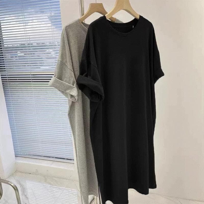 Summer Loose Korean Version Pure Cotton Short-sleeved T-shirt Women's Large Size Long Casual Skirt Retro Top 4XL