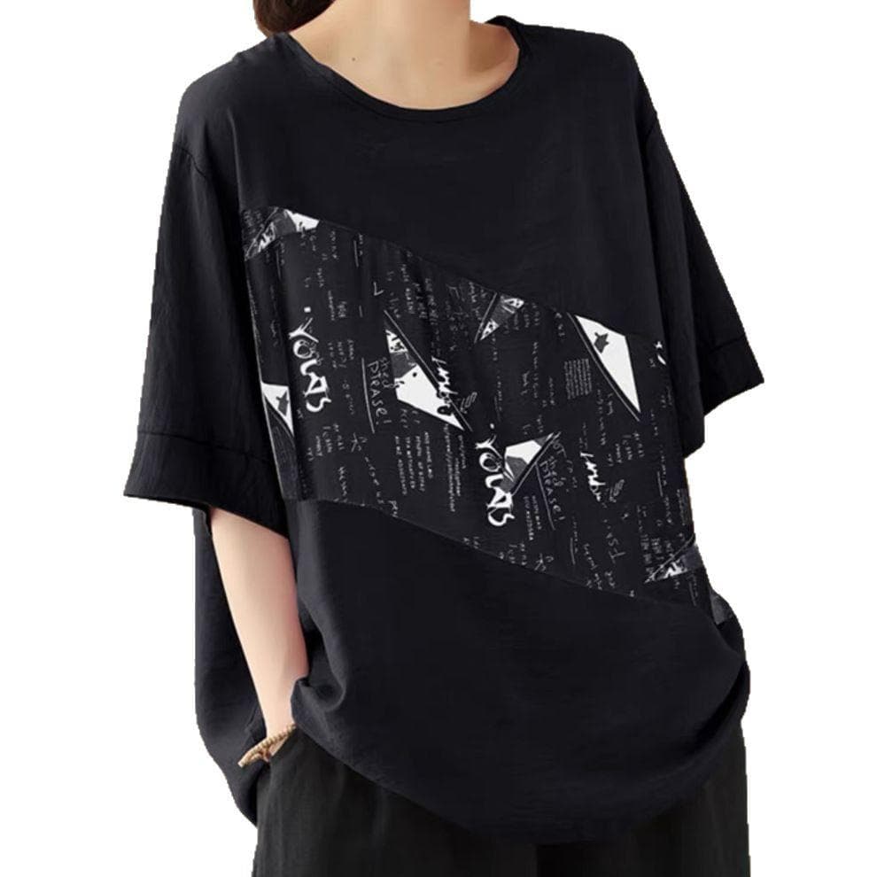 New Summer Style Literary Loose Large-size Printed Round Neck Cotton Linen Short-sleeved T-shirt for Women, Versatile Casual Tops 4XL