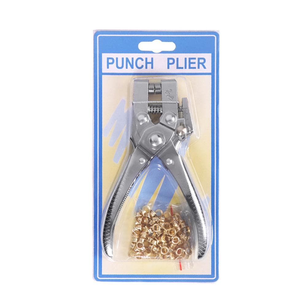 Eyelet Hole Punch Pliers Multi-function Hole Puncher with 100pcs Metal Eyelets Manual Puncher Press silver