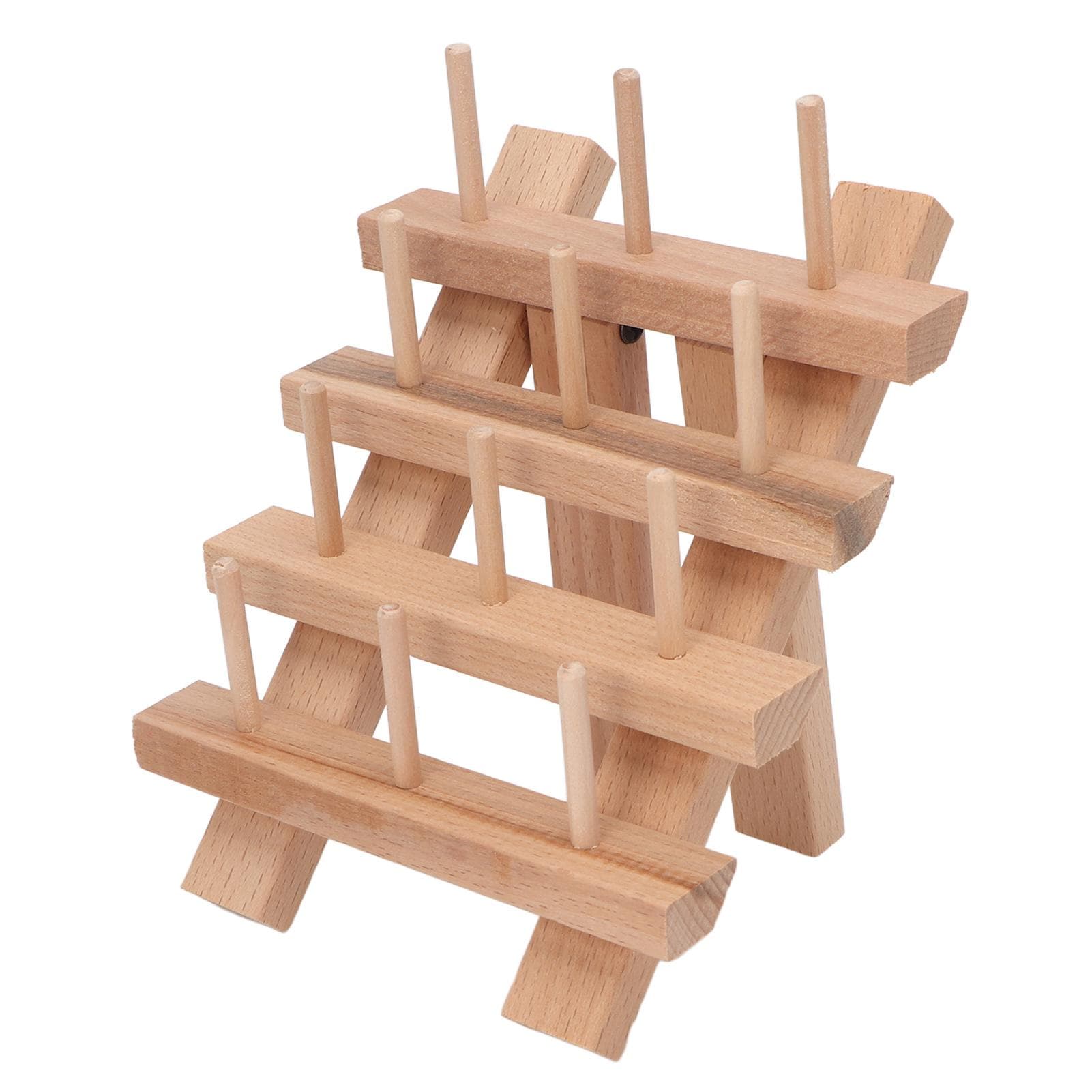12 Spools Wooden Sewing Thread Holder Foldable Bobbin Hanging Rack for Household DIY Embroidery