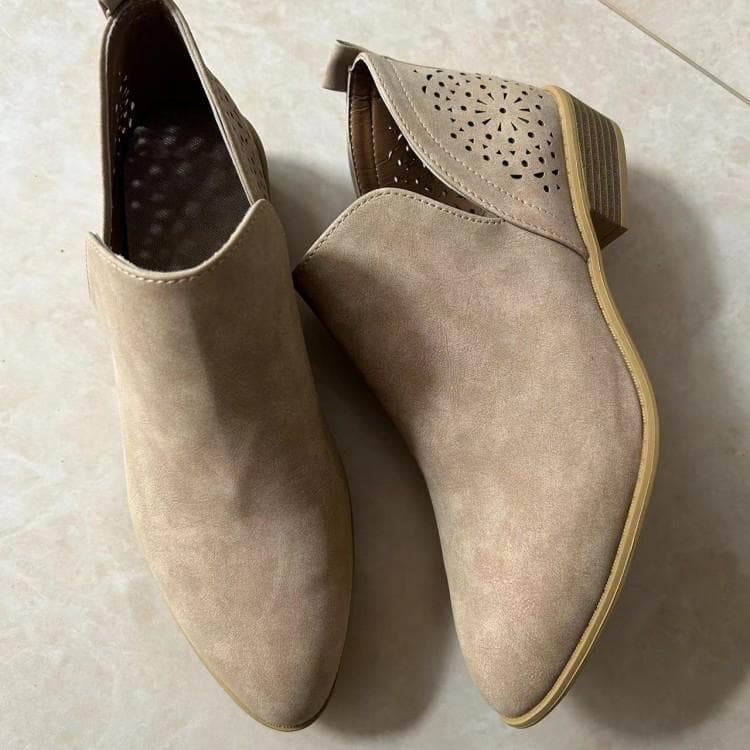 2022 Autumn/Winter European & American Large Size Hollow Short Martin Boots - Pointed Low Heel Women's Shoes 36 khaki