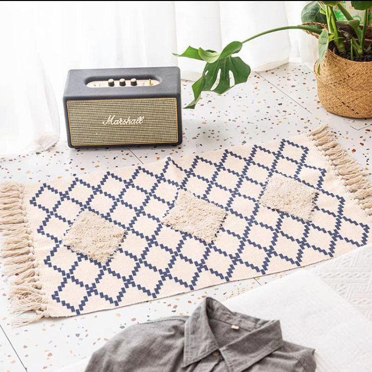 Nordic Tassel Knit Rug Ethnic Carpet Small Rug 60x90cm Bedroom Kitchen Rugs Living Room Washable Mat Boho Retro Home Decoration 60x90cm 23.6x35.4in