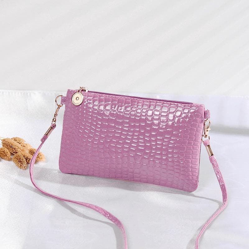 Small Leather Bag Small Shoulder Bag Women's South Korean Coin Bag Crocodile Cross Body Bag Mobile Coin Purse purple