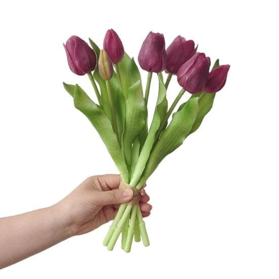 Artificial Tulip Flower 12 Long Stem Fake Tulip Real Touch Flower for Spring Easter dark purple