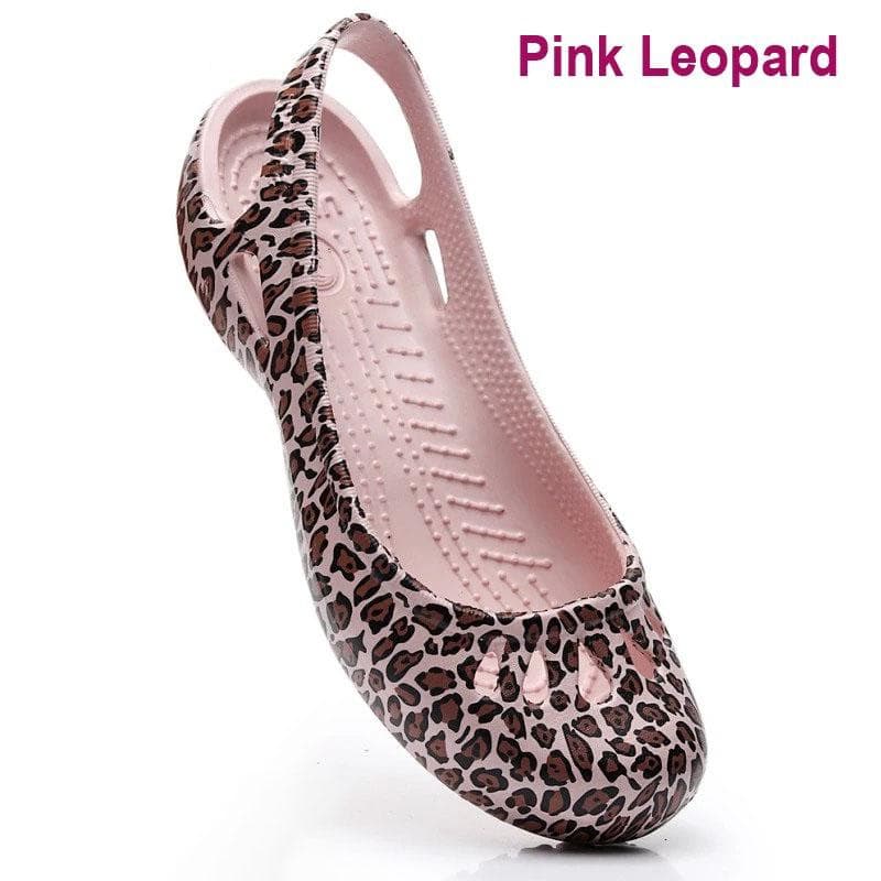 Summer Lightweight Anti Slip Hole Shoes Clog for Women's Flat Bottom Sandals Nurse Outdoor Beach Jelly W6 leopard