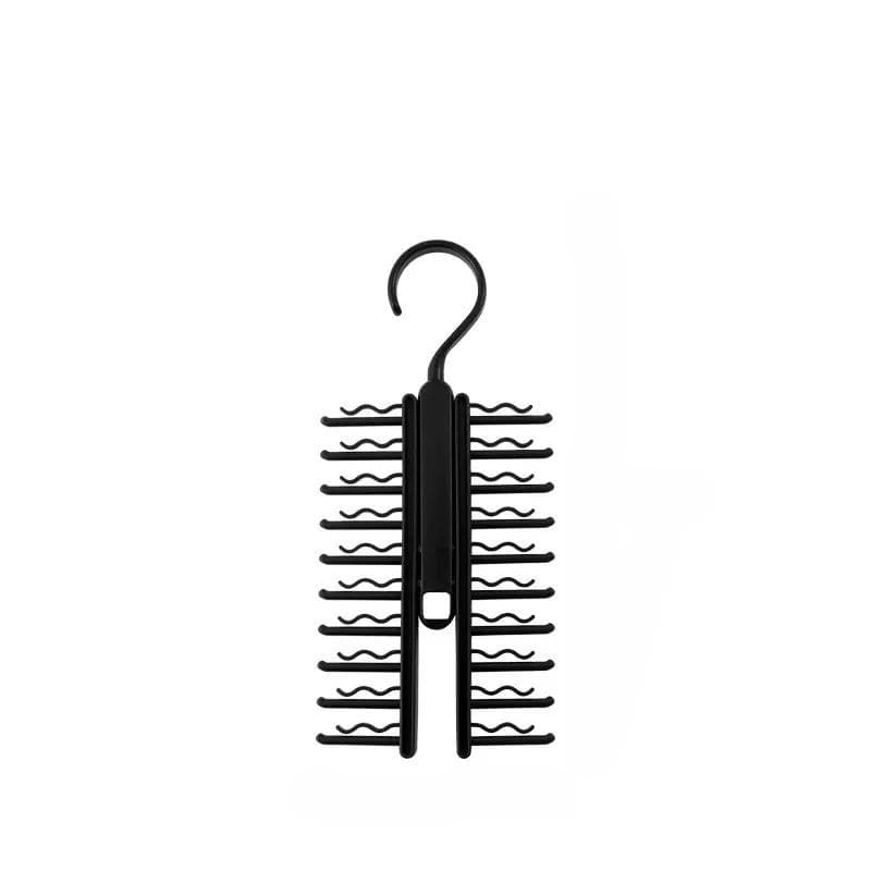 Tie Hanger Rotatable Necktie Storage Rack Wardrobe Organizer 20 Rows Large Capacity Belt Tie Hooks Closet Skidproof Tie Clamp black