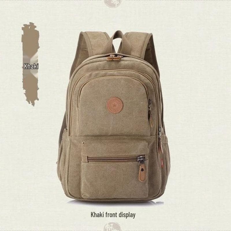 Durable Canvas Backpack - Unisex, Large Capacity, Denim Retro Style, for College Students khaki