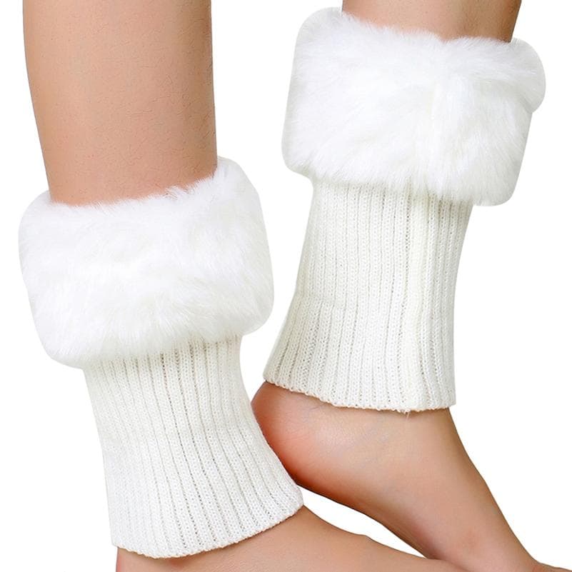 Faux Fur Solid Boot Knit Cuffs Boot Topper for Women Knitted Winter Ladies Comfy Knit Leg Warmers One Size white