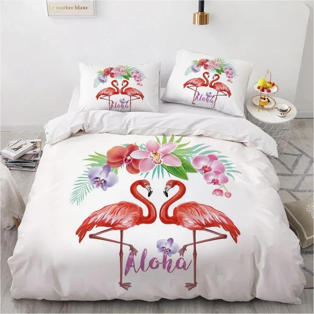 Flamingo Duvet Cover King Queen 3D Pink Animal Bedding Set for Kids Teens Adults Watercolor Style Quilt Cover with Pillowcase AU Queen 210x210cm