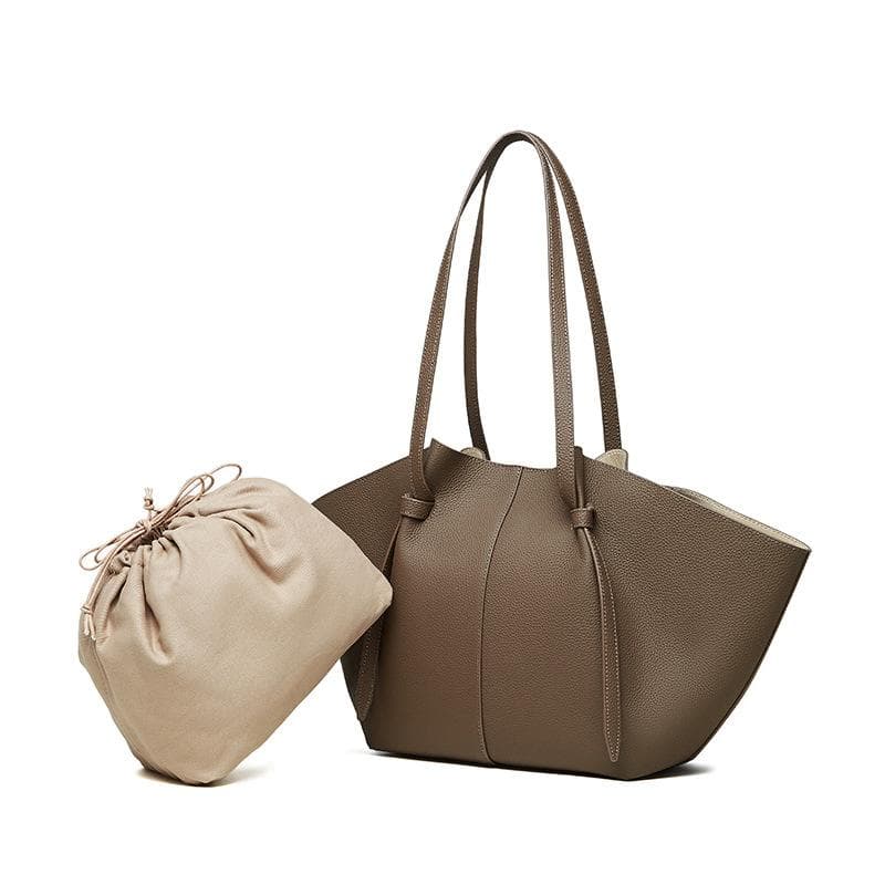 Top Layer Leather Women's Bag Fashion Bat Bag with Commuter Bag Tote Wing Bag gray