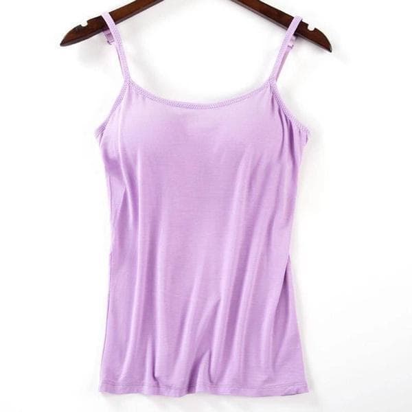 Women's Summer Tank Top Camisole With Built-In Bra Pad Fashion Bra-Top Vest S purple