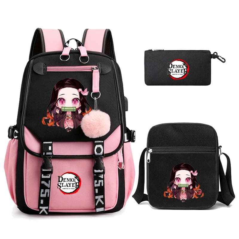 3Pcs/set Demon Slayer Kamado Nezuko Backpacks for Girls Anime School Bag Teenager Student Canvas Laptop Back Pack Women Rucksack