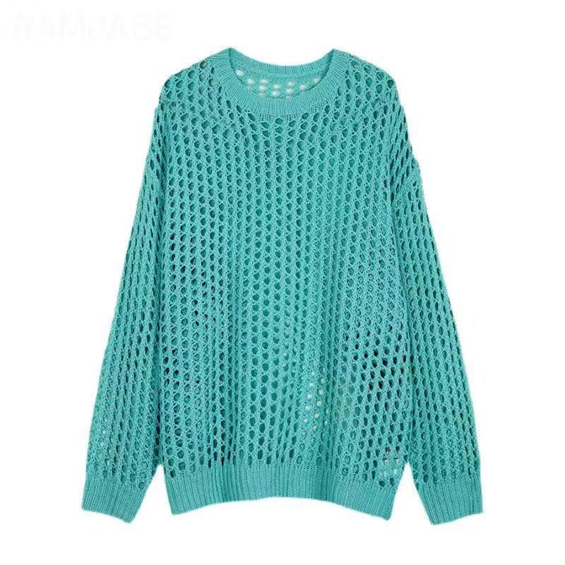 2024 Autumn Unisex Multi-Color Knit Sweater – Loose, Hollow, Mesh Round Neck Top 2XL