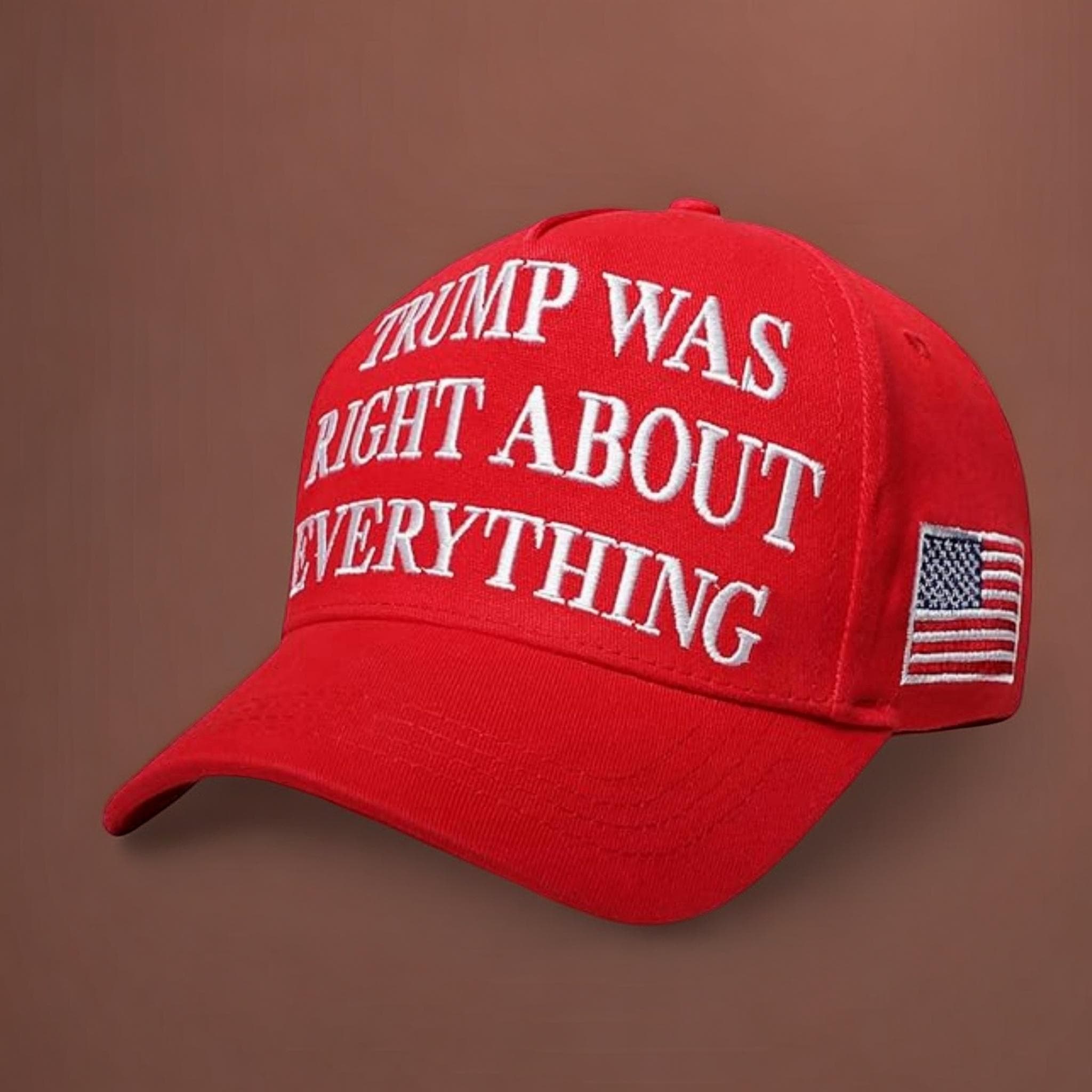 1pc Trump was Right About Everything Trucker Hats, Make America Great Again Outdoor Peaked Cap, Unisex Adjustable SizeSimple Emb red