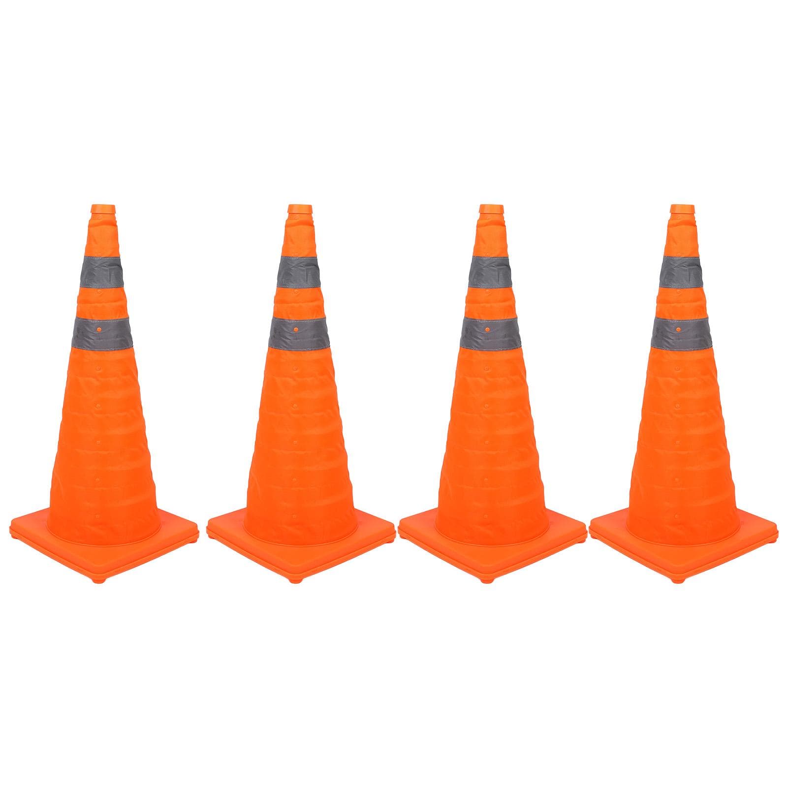 4 Pcs Foldable Traffic Cone 28 Inch Orange Safety Cone with 360 Degree Reflective Strip for Parking