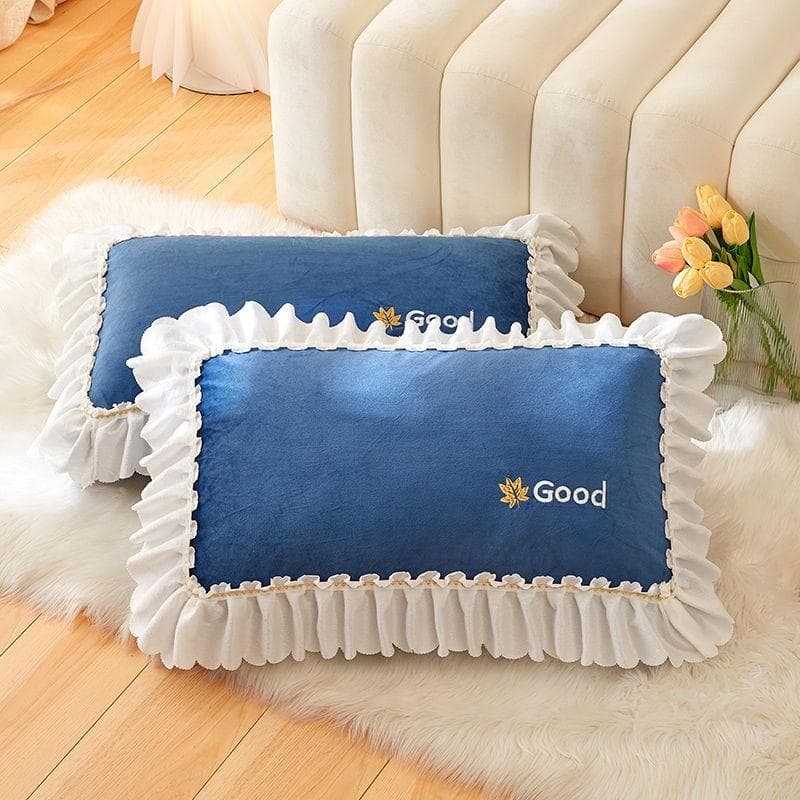 Winter Velvet Embroidered Pillowcase, Coral Velvet Flannel 48x74 Pillowcase, Adult Pillowcase Core Set, One Pair Set 48x74cm-2pcs