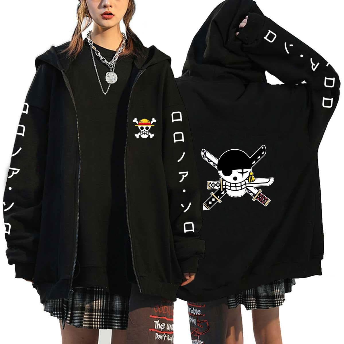 Cosplay Luffy Zoro ONE PIECE Anime Hoodies Men Jackets Casual Zipper Coat Harajuku Unisex Hoodie Cartoon Printed Sweatshirts Hip Hop Hoody Streetwear XXXL