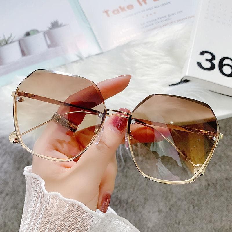Fashion Women Sunglasses Gradient Lens Oversized Square Rimless Shades Irregular Eyewear Outdoor Sun Glasses Female