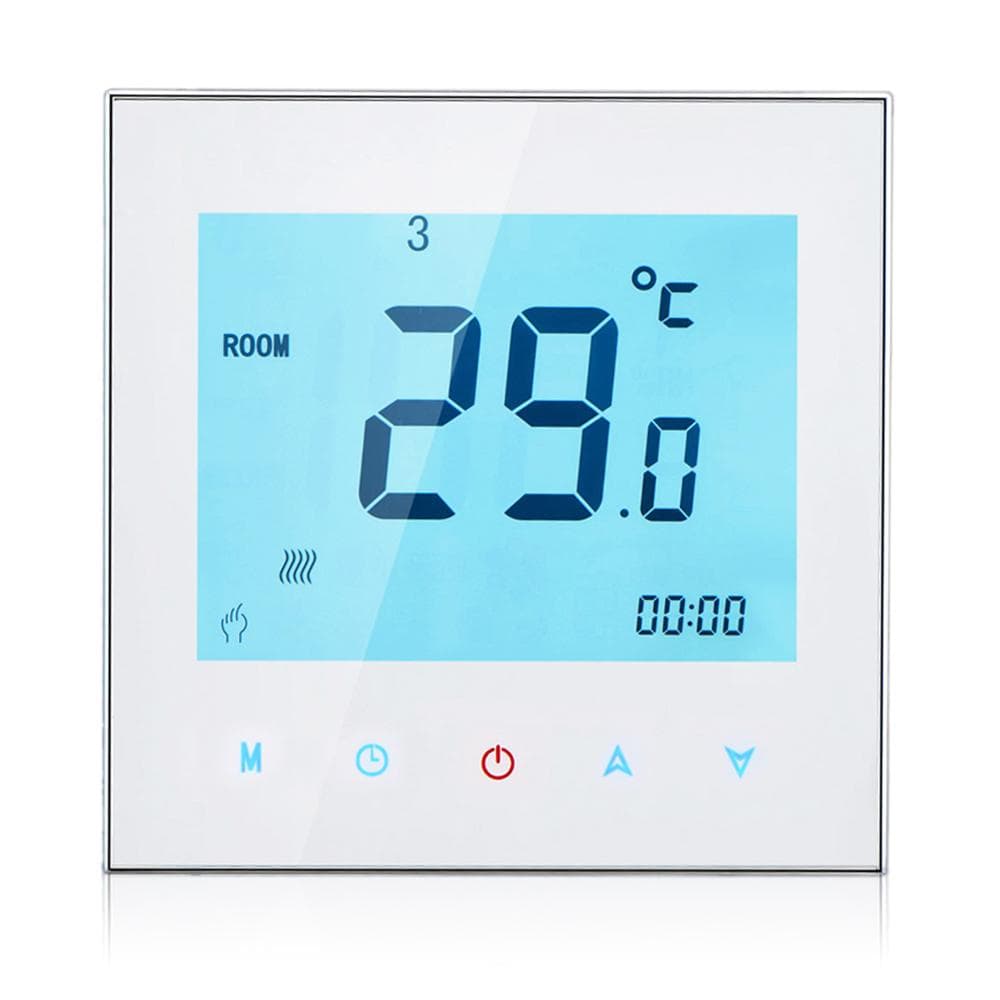 5A 110-230V Weekly Programmable LCD Display Touch Screen Water Heating Thermostat Room Temperature Controller