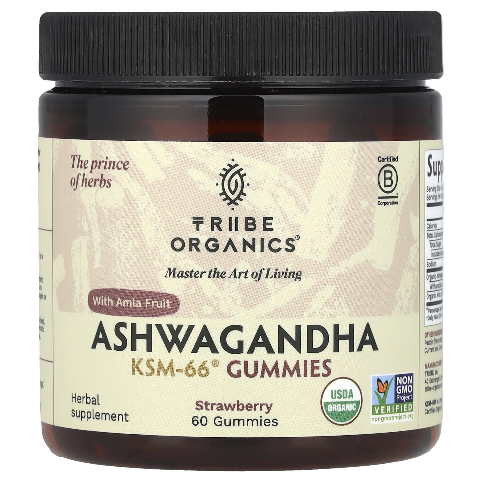 Tribe Organics, Ashwagandha KSM-66®, with amla fruit, strawberry flavor, 60 gummies