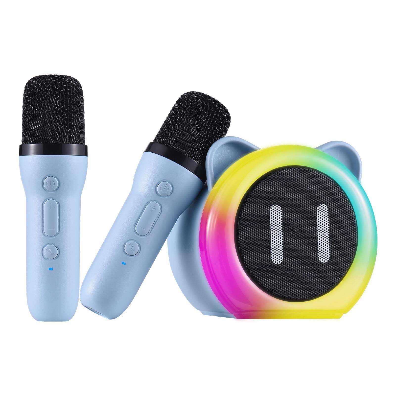 Karaoke Machine with 2 Wireless Microphones BT Microphone and Speaker KTV Set with RGB Light blue