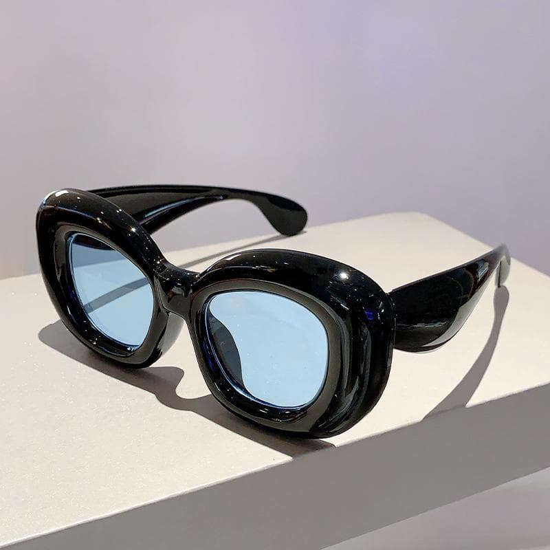 KAMMPT Inflated Rim Square Sunglasses Stylish Vintage Solid Color Eyewear Trendy Designer Women Shades Outdoor without case