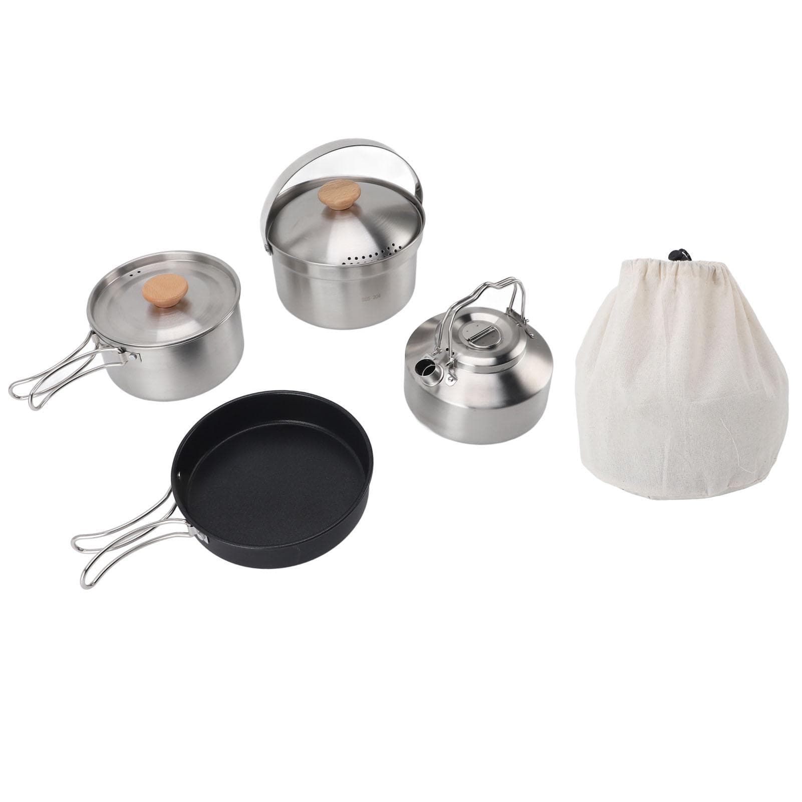Camping Cookware Set Stainless Steel Pot Pan Kettle Kit Portable Lightweight Outdoor Cooking Set L