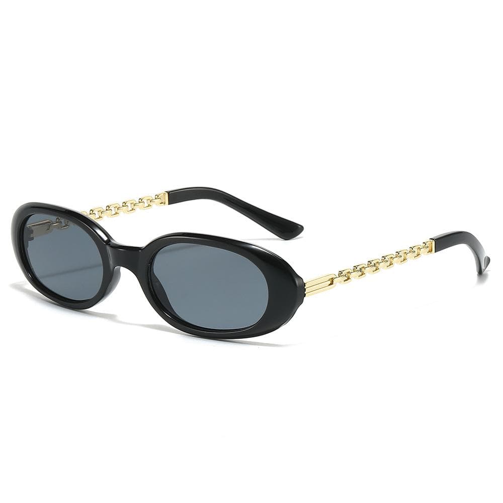Retro Leopard Print Small Frame Oval Women Sunglasses UV400 Trendy Chain Temple Design for Men and Women as picture
