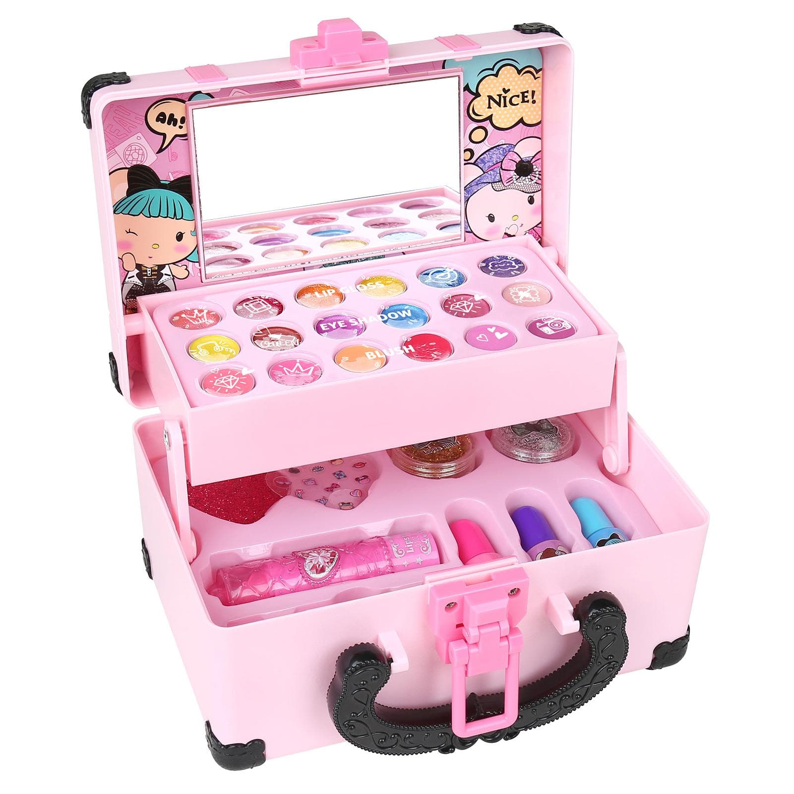 Girls Makeup Kit Kids Make Up Set Real Cosmetics Play Set with Travel Cosmetic Case Washable Party pink