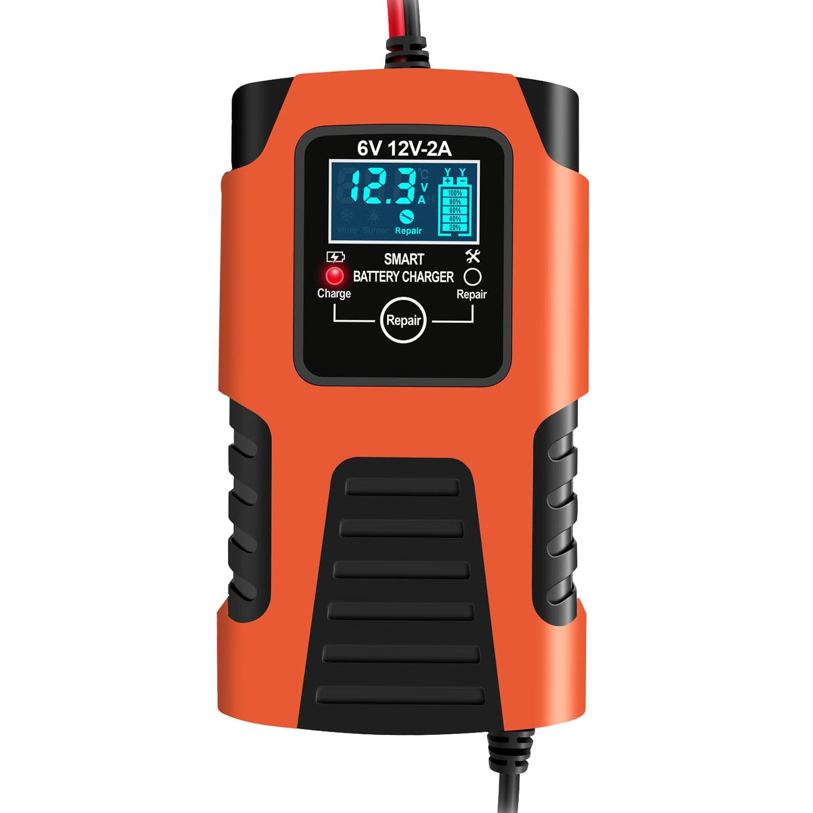 Car Battery Chargers 12V/2A 24V/2A Full Automatic Smart Battery Chargers Maintainer Portable Trickle Chargers Battery Desulfator for Car Motorcycle EU Plug orange