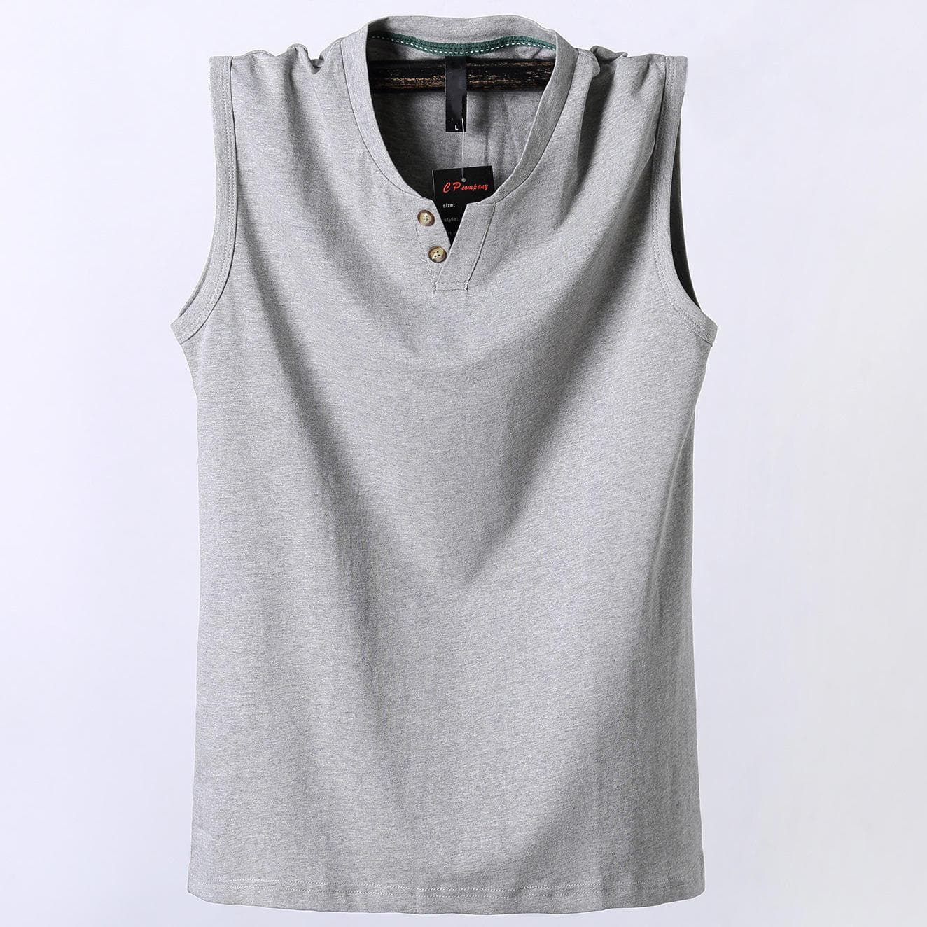 Summer Men's Sleeveless Cotton Sports T-shirts Large Size Loose Men's Vest Cut Shoulder T-shirt Breathable Absorb sweat Casual XXL light grey