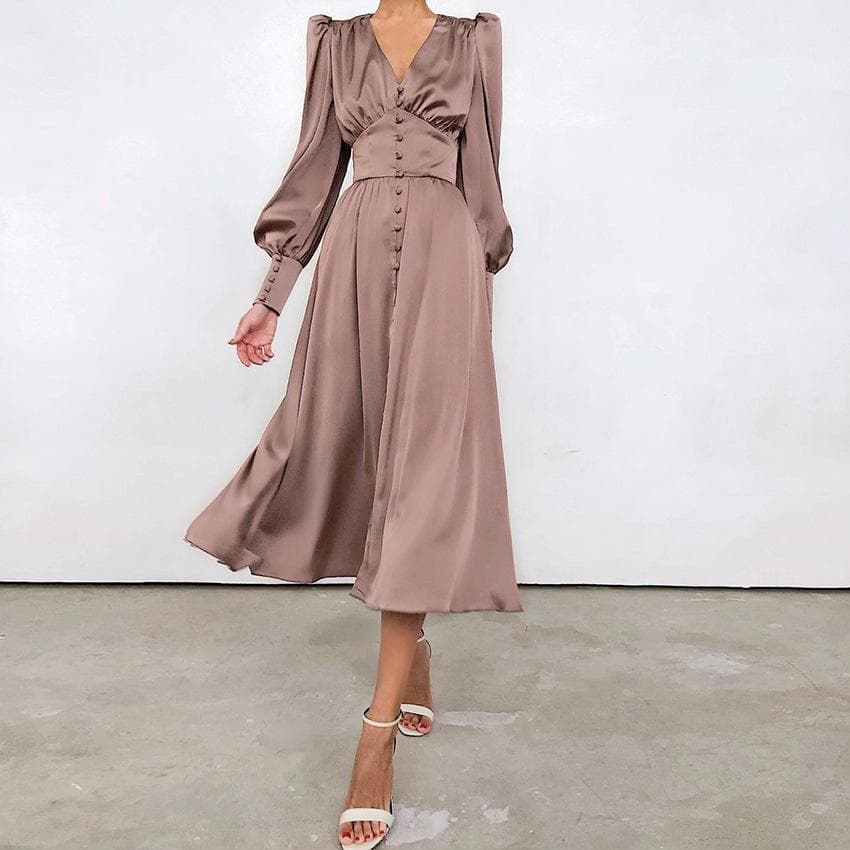 White Single Breasted Elegant Dress for Women Party Robe High Waist Satin Long Dress M pink