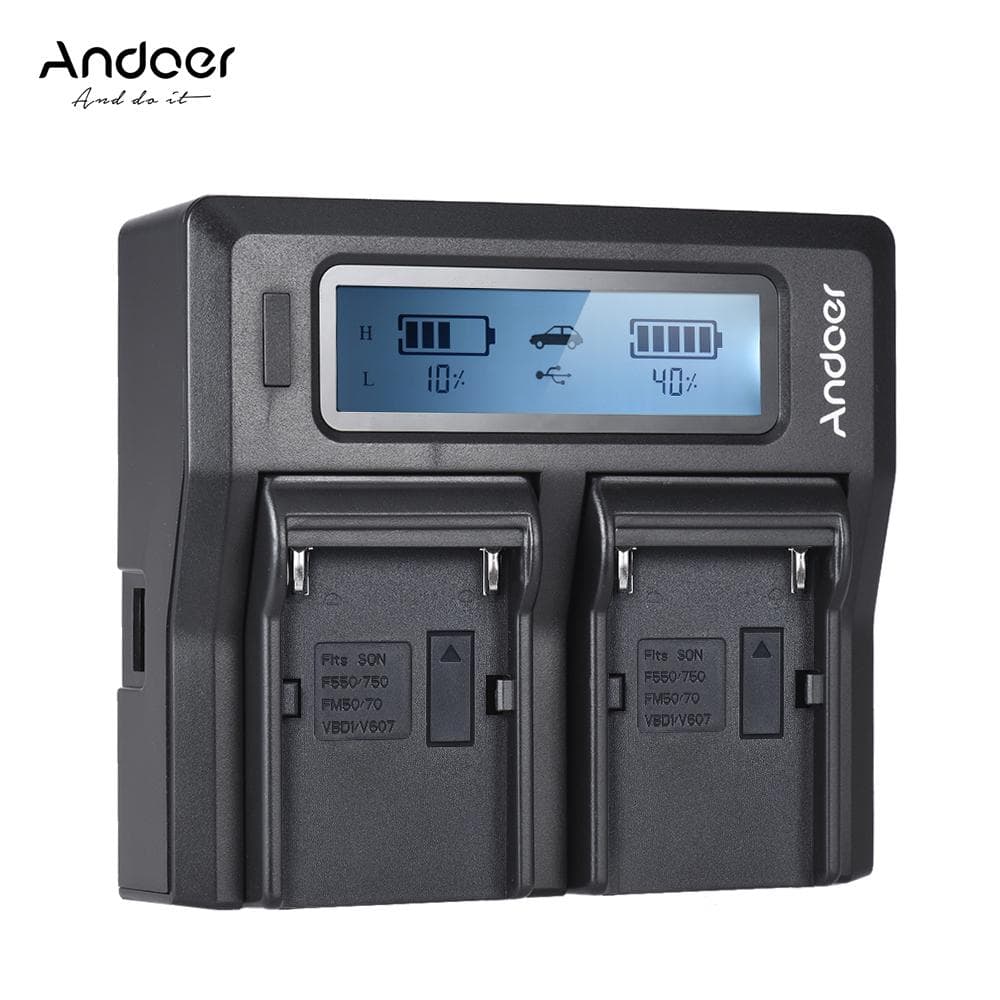 Andoer NP-FZ100 Dual Channel LCD Camera Battery Charger for Sony A7III A9 A7RIII A7SIII with DC Car NP-F970 US