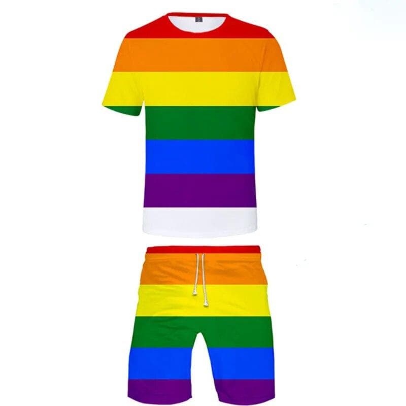 Colorful Elements Fashion 3D Print Man Women T-shirt Sets Rainbow LGBT T-Shirt Shorts Two Piece Set Casual Harajuku Streetwear L