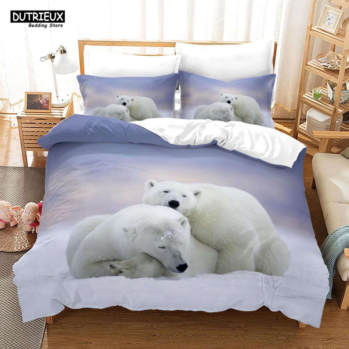3D Teddy Bear Bedding Set White Polar Bear Bed Linen Teens Women Single Twin Queen King Full Size Duvet Cover 2/3pcs Bedclothes EU Double(200x200cm)