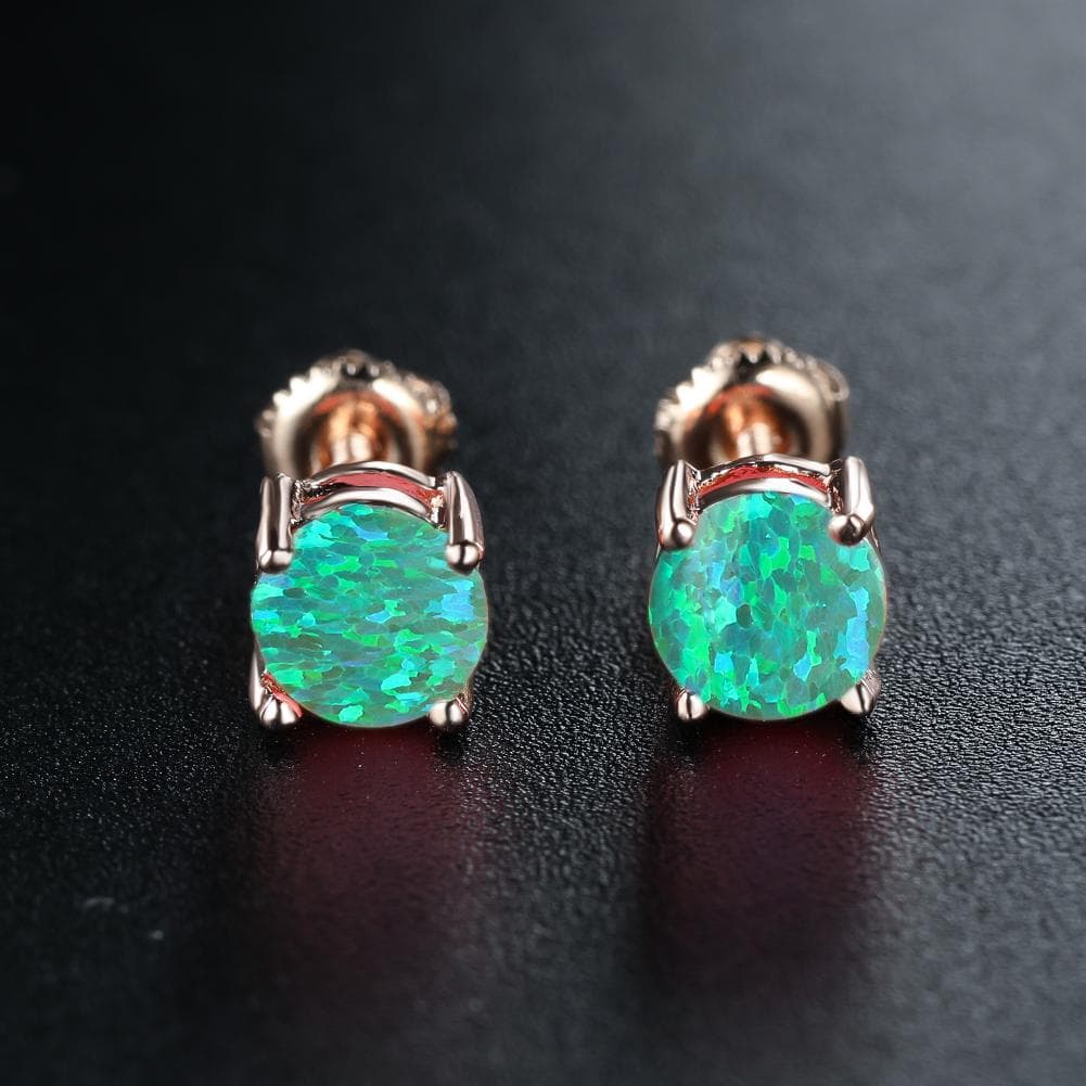 Gold/Silver/Rose Gold Color 6mm Round Cut White/Blue/Green Fire Stone Screwback Earrings Stud Earrings rose gold green