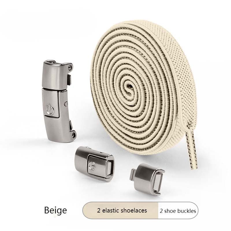 Press Lock Elastic Shoelaces, 8MM Widened Flat No Tie Sneaker Laces for Kids and Adults beige