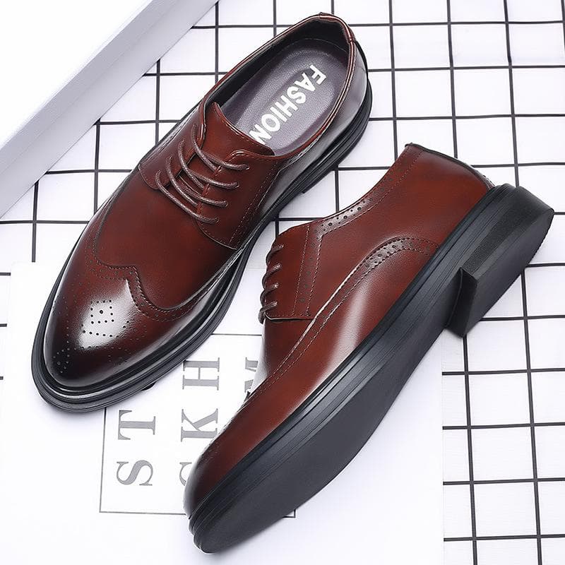 New Men's Brogue Leather Shoes Business Casual British Dress Shoes Korean Style Shoes Men's Breathable 42 brown