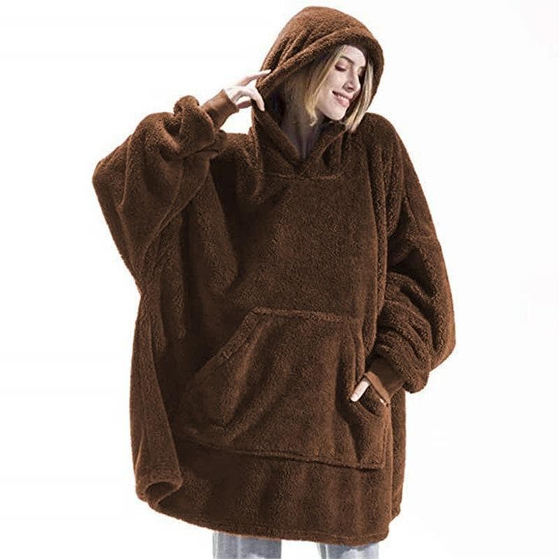 Fleece Hoodies Blanket for Women Men Oversized Hooded Sweatshirt Comfy Pullover Blanket Home Clothing One Size brown