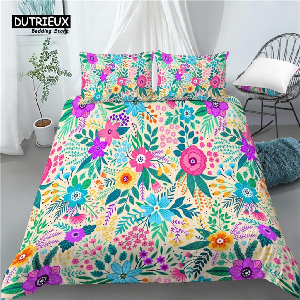 Home Living Luxury 3D Flower Print 2/3Pcs Comfortable Duvet Cover PillowCase Bedding Set Queen and King EU/US/AU Size EU single(135x200cm)
