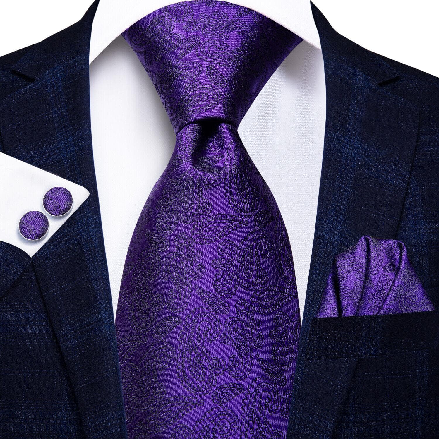 Hi-Tie Mens Accessories Silk Tie Handkerchief Cufflinks Set for Wedding Party Floral Solid Necktie N-3148