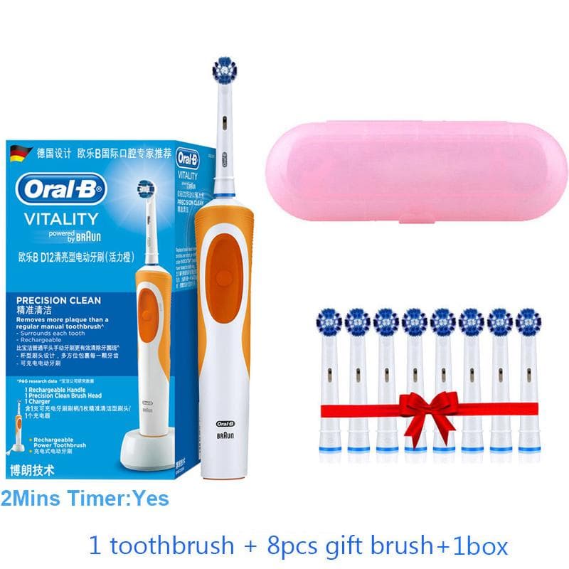 Oral B Dual Clean Electric Toothbrush Rotation Vibration Type Rechargeable Oral B Tooth Brush with 8 Brush Heads + Storage Box