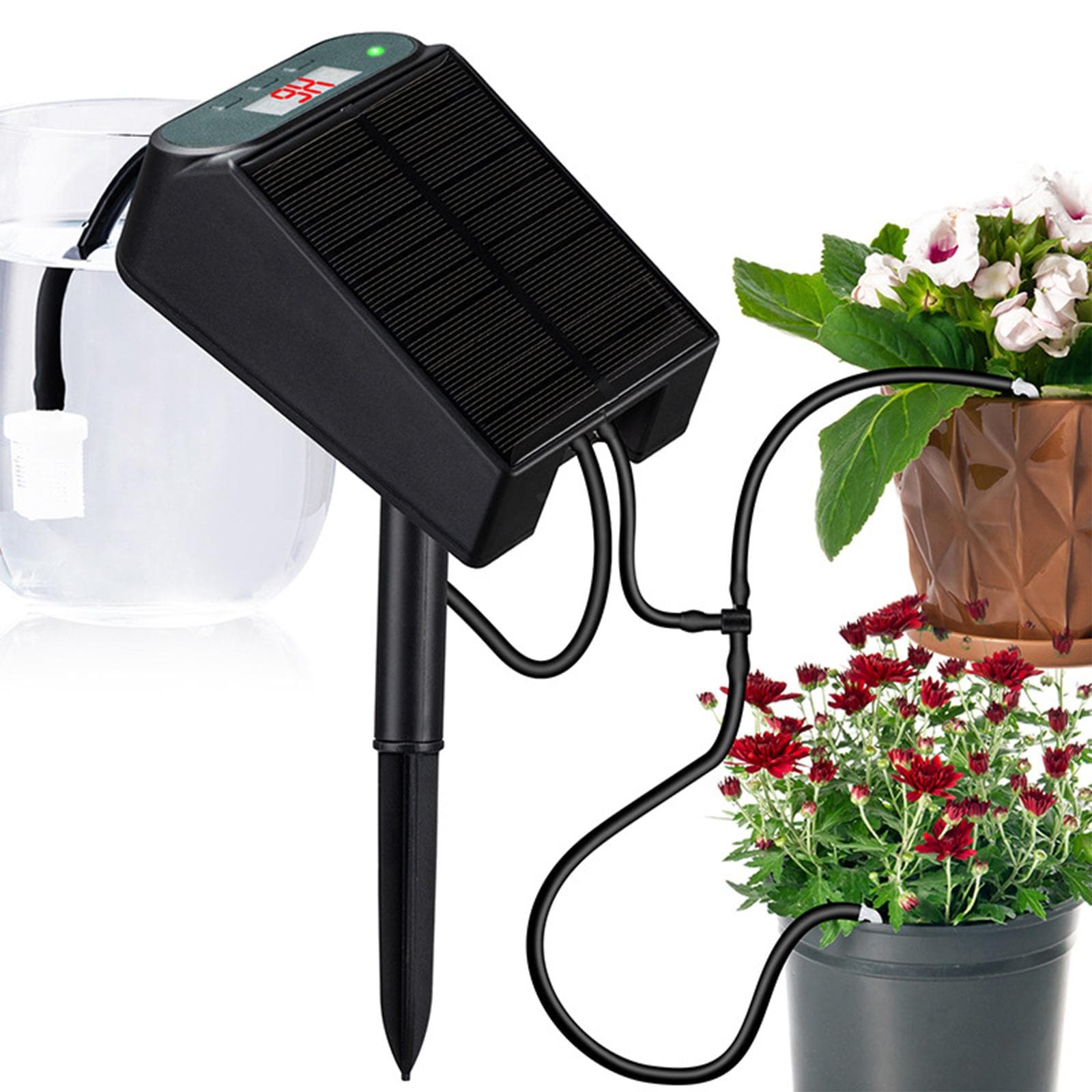 Solar Auto Irrigation System 1.2W Output Solar Powered Drip Irrigation Kit with 2200mAh Battery black