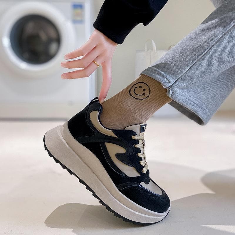 Women's Casual Shoes New Spring and Summer Single Shoes Women's Low Top Sneakers Women's Front Lace Flat Heel Women's Shoes 40 black